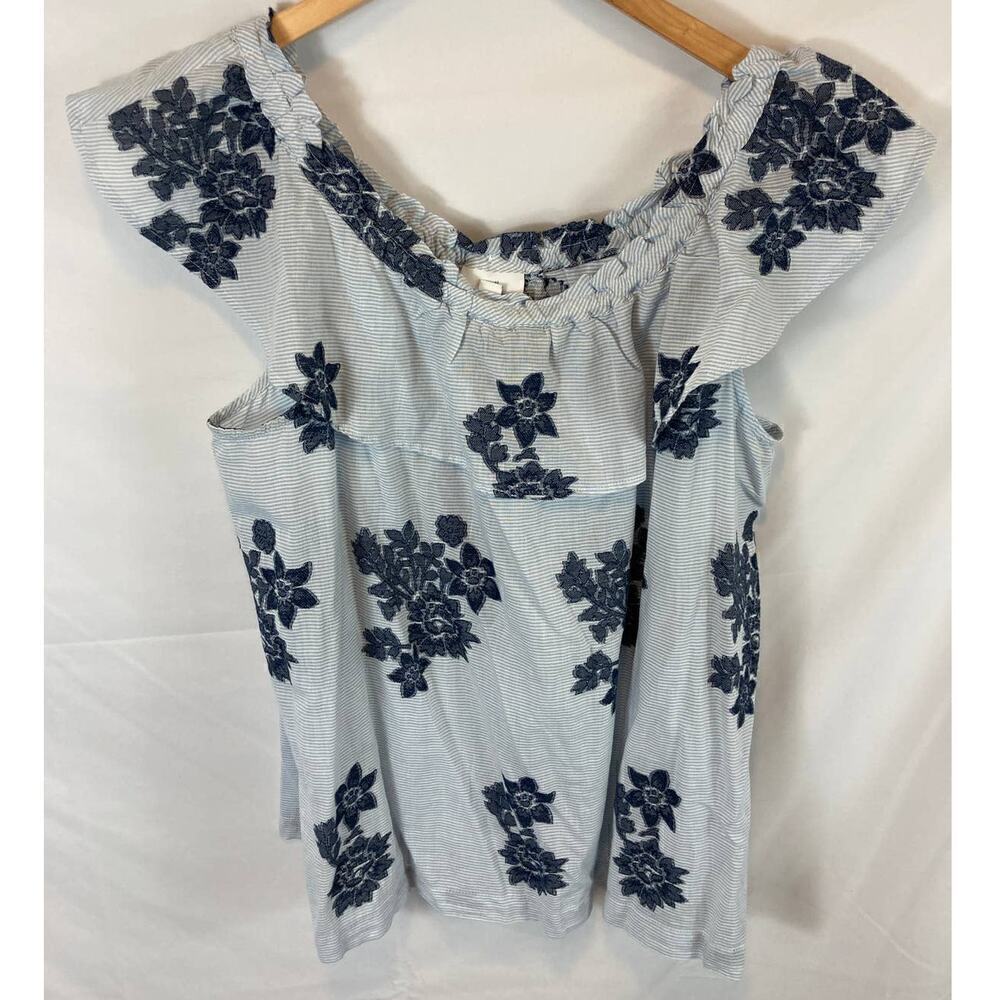 J. Jill Ocean Breeze Jacquard Ruffle Shoulder Top Size Large